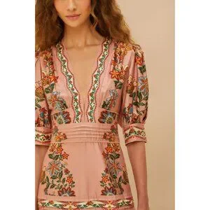 chinese dress ladies Farm Rio Red Garden Delight Long Sleeve Midi Dress, Garden Delight Red / Xs